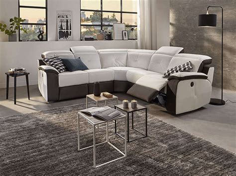 Canapé d'angle relaxation électrique en cuir ORLANDO coloris blanc/gris ...