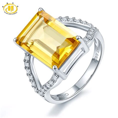 Hutang Natural Gemstone Citrine Topaz Engagement Ring Solid 925 Sterling Silver Fine Stone ...