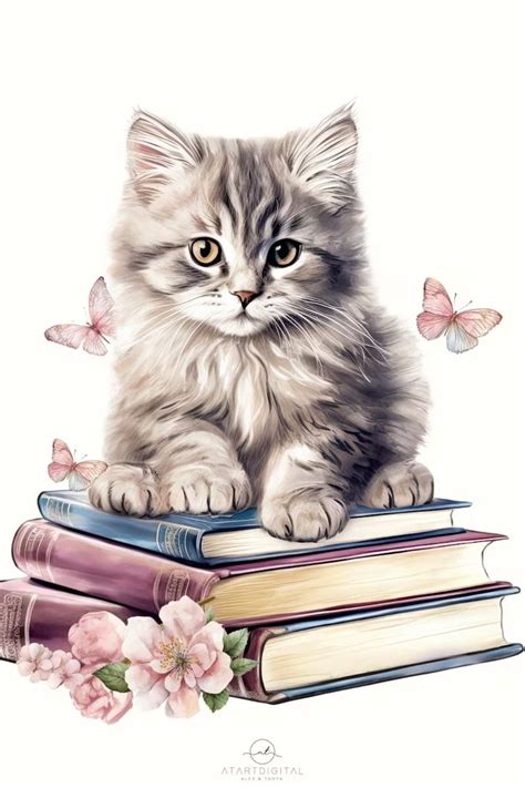 Cute Cats Clipart With Books for Commercial Use, Graphics for Cat ...