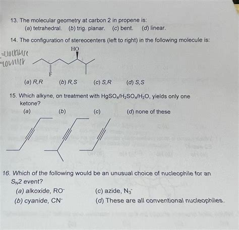 Solved 13. The molecular geometry at carbon 2 in propene is: | Chegg.com