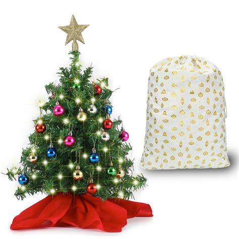 20" Tabletop Pre-lit Mini Christmas Tree Set with Clear LED Lights ...