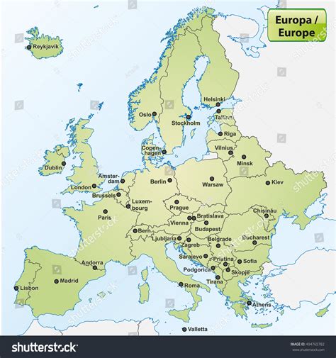 Map Of Europe And Capitals - New York Map Poster