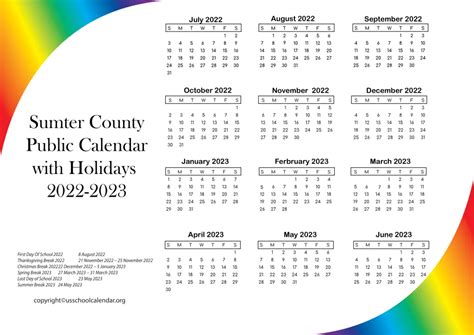 Sumter County Public Calendar with Holidays 2022-2023