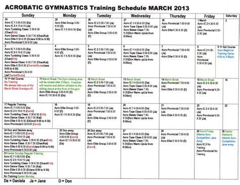 Oakville Gymnastics Club Acrobatic Gymnastics Team: March Schedule