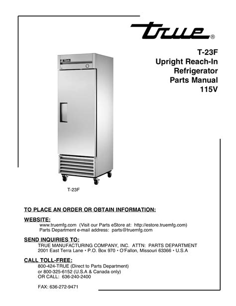 Download free pdf for True T-23F Freezer manual