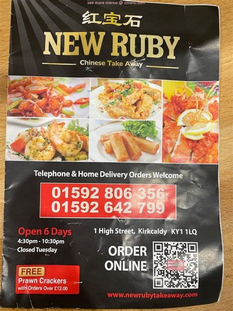 Menu at New Ruby Chinese Takeaway restaurant, Kirkcaldy