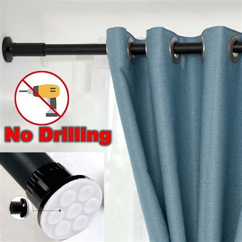 No Drilling 70cm 410cm Curtain Rod Extra Long Tension Adjule Window Shower Room Closets Black ...