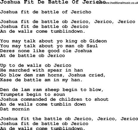 Negro Spiritual/Slave Song Lyrics for Joshua Fit De Battle Of Jericho