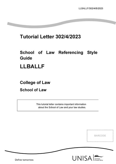 Llballf TL 302 4 B 2023 - It is good - Tutorial Letter 302/4/ School of Law Referencing Style ...