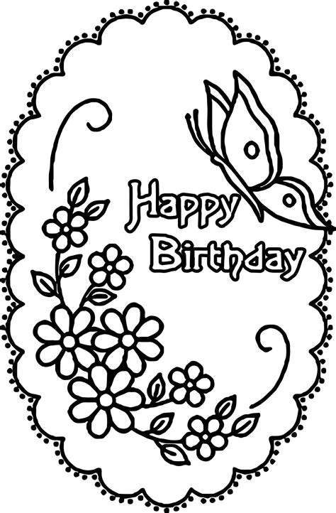 cool Happy Birthday Flower Butterfly Coloring Page | Happy birthday coloring pages, Birthday ...