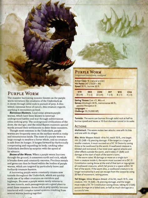 Purple Worm 5e | Dungeons and dragons homebrew, Dungeons and dragons books, Dnd monsters