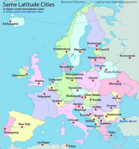 European cities changed with other world cities at the same latitude ...