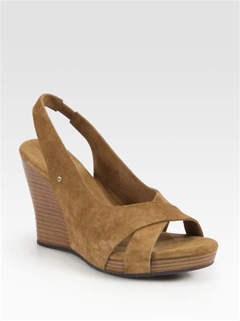 Ugg Hazel Suede Slingback Wedge Sandals in Brown (chestnut) | Lyst