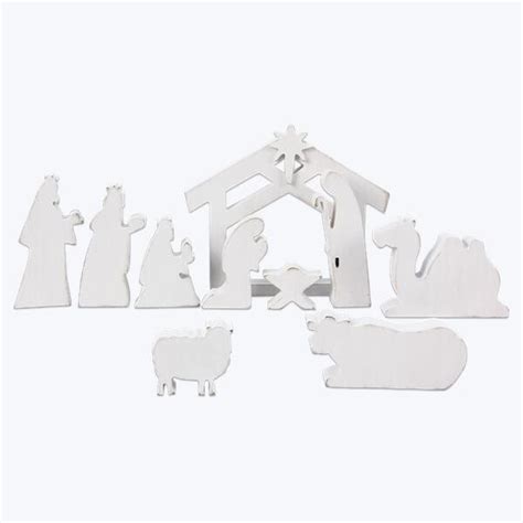 White Wood Nativity Set