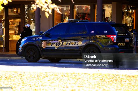 Black Police Vehicle Of The Santa Fe Police Department Cruisng The Plaza In Santa Fe Nm Usa ...