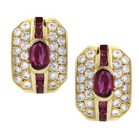 Vintage 18K Yellow Gold Ruby and Diamond Earrings