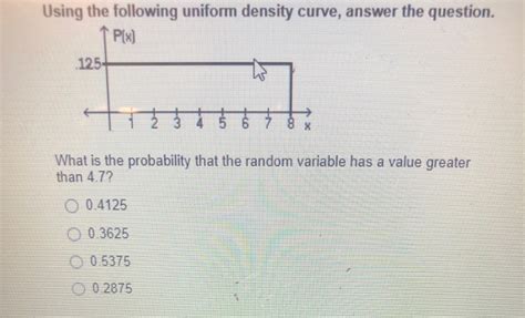 Solved Using the following uniform density curve, answer | Chegg.com