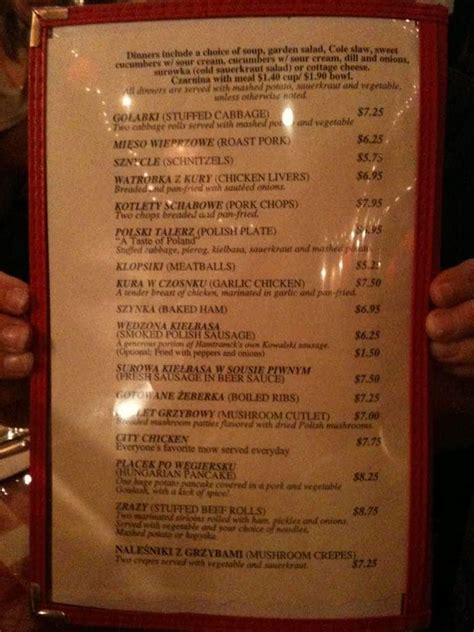 Menu at Polish Village Cafe, Hamtramck