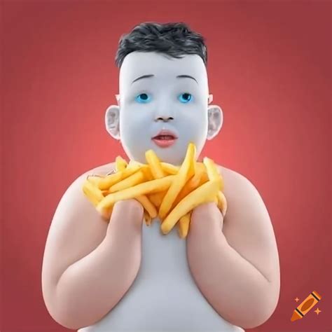 Humorous image of a man with french fries on Craiyon