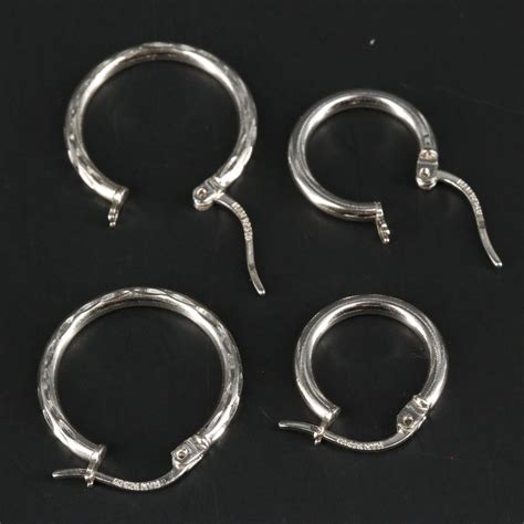 Sterling Silver Huggie Hoop Earrings Set | EBTH