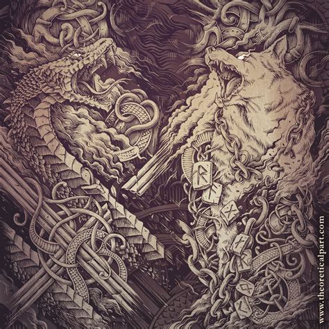 Jormungandr and Fenrir by Theoretical part. Norse mythology, Ragnarok, ornamental, knotwork ...