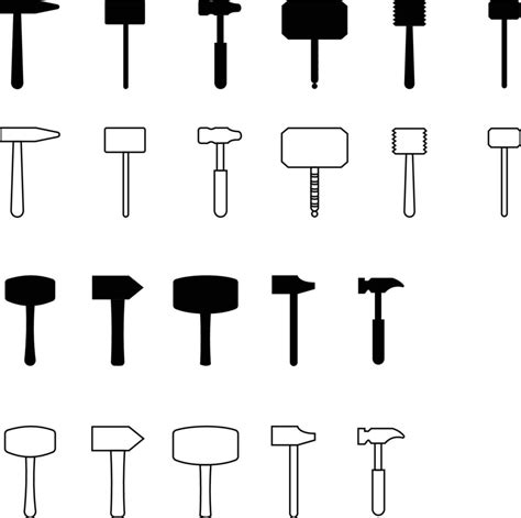 Different Types of Hammer Vector Set in Black Color 17709380 Vector Art ...