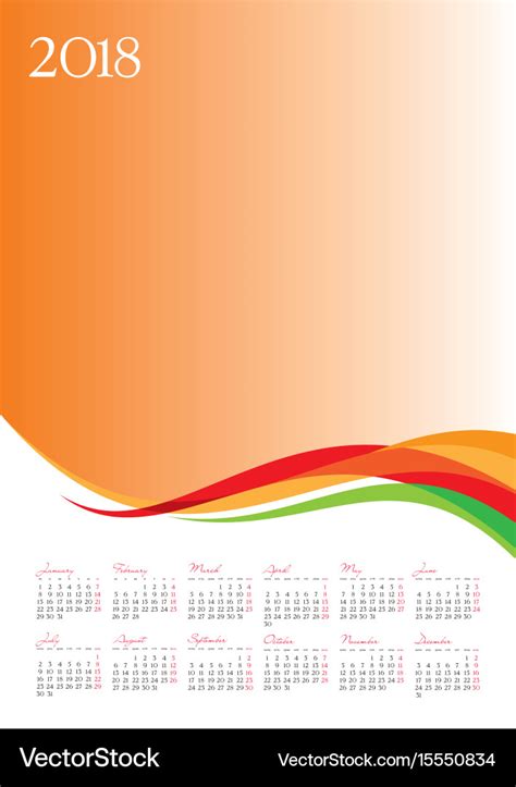 Template of 2018 calendar on orange background Vector Image