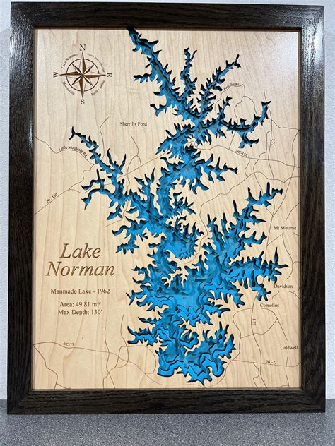 Lake Norman Laser Engraved 3D Map - Etsy