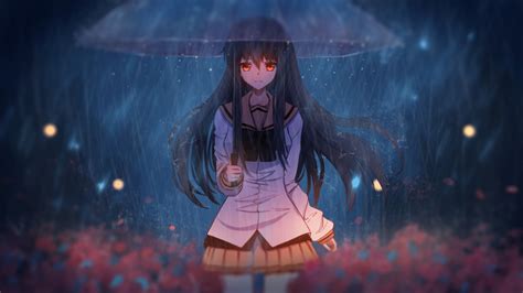 Download anime girl in rain, with umbrella, art 1366x768 wallpaper, tablet, laptop, 1366x768 hd ...