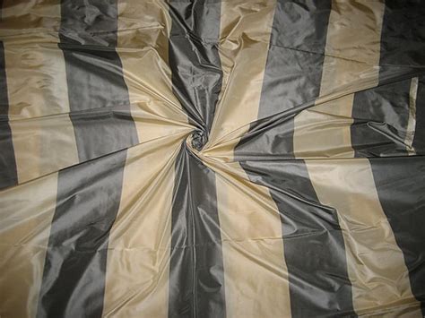 Silk Taffeta Fabric Dark Cream & Steel Grey Stripes TAFS47