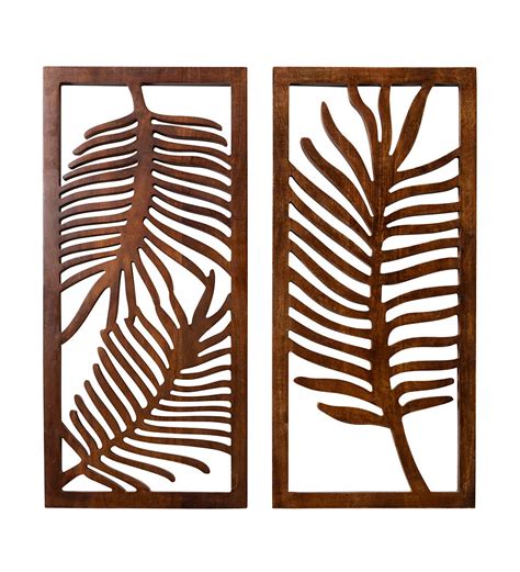 Palm Leaf Wood Wall Art Panels, Set of 2 | VivaTerra