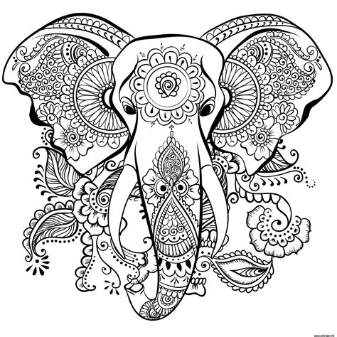 Coloriage elephant anti-stress adulte animaux - JeColorie.com