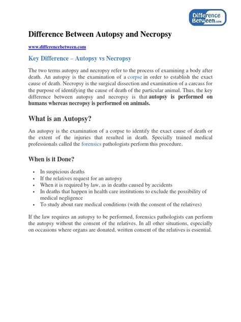 Difference Between Autopsy and Necropsy | PDF | Autopsy | Death