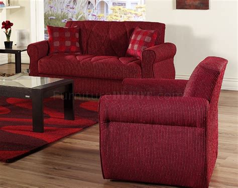 Red Fabric Contemporary Living Room Sleeper Sofa w/Storage