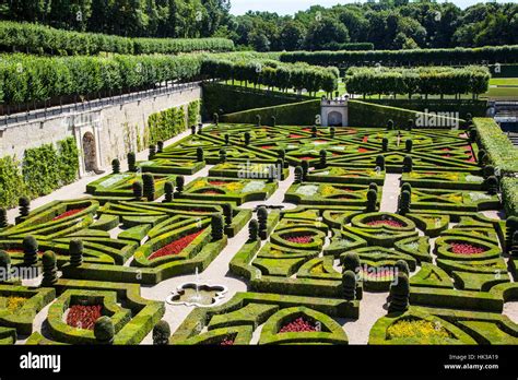 Traditional French garden in Chateau de Villandry. Chateau de Villandry ...