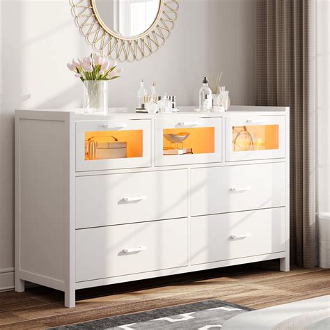 White Dresser for Bedroom,7 Drawer Dressers with LED Lights,Chests of Drawers, Bedroom Closet ...