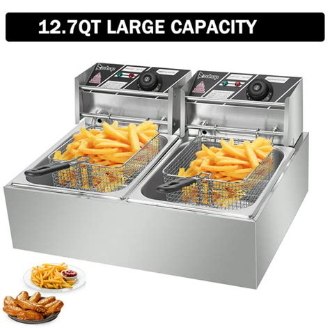 Commercial Deep Fryer, 12.7QT 5000W Professional Electric Countertop Deep Fryer Dual Tank ...