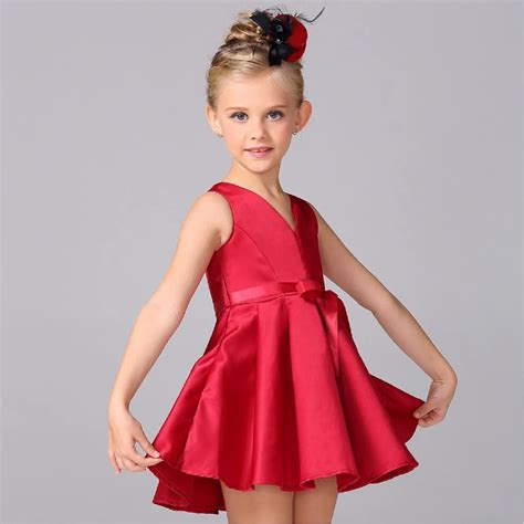 2017 Fashion Red Satin Flower Girl Dress Princess Tutu Party Dresses for Girls Christmas Style ...