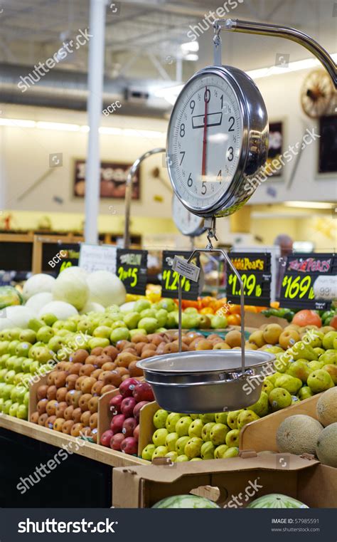 Grocery Store Scale With Fruit And Veg In Background Stock Photo ...