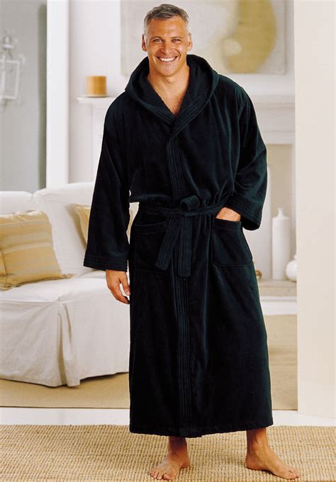 Men's Clothing KingSize Men's Big & Tall Terry Velour Hooded Maxi Robe Black Big-3Xl/4X Clothing ...