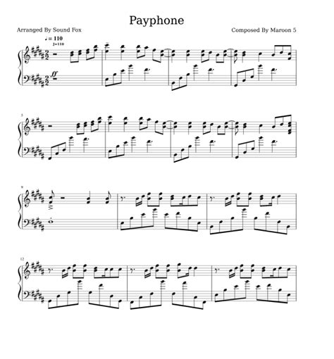 Maroon 5, Wiz Khalifa - Payphone sheet music for piano download | Piano ...