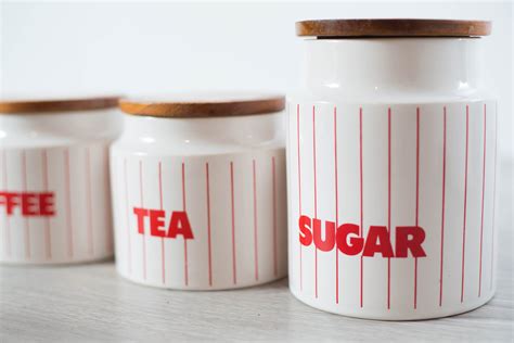 Vintage Canister Set / coffee, tea, sugar canisters / Diner Style Red and White Stripes Kitchen ...