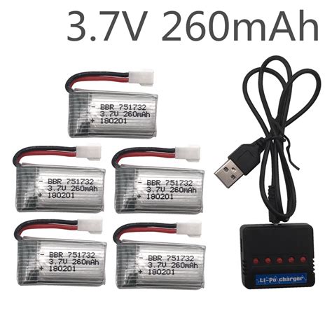 3.7V 260mAh Lipo Battery 5pcs and X5 Charger for H8 H8 Mini H48 RC ...