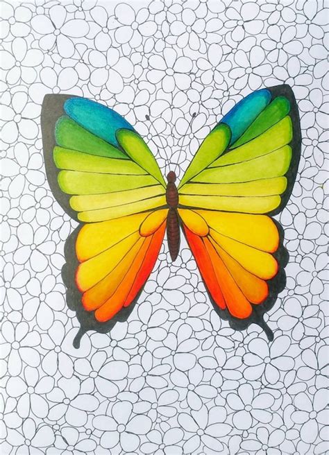 Rainbow Butterfly Marker and Coloured Pencil Drawing | Etsy