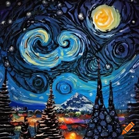 Christmas-themed starry night painting
