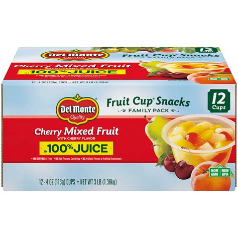 (12 Cups) Del Monte Cherry Mixed Fruit Cup Snacks in 100% Juice, 4 oz - Walmart.com