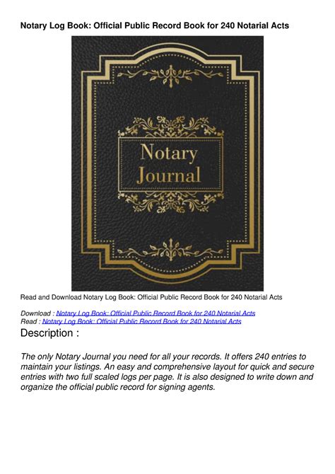 PDF_ Notary Log Book: Official Public Record Book for 240 Notarial Acts - It offers 240 entries ...