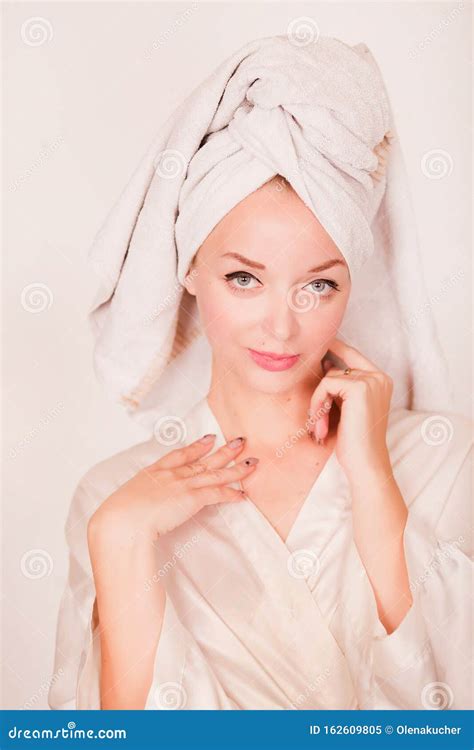 Spa Skin Care Beauty Woman Wearing Hair Towel after Beauty Treatment ...