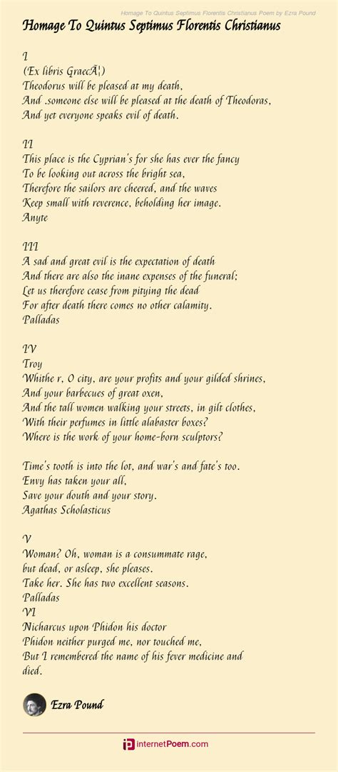 Homage To Quintus Septimus Florentis Christianus Poem by Ezra Pound