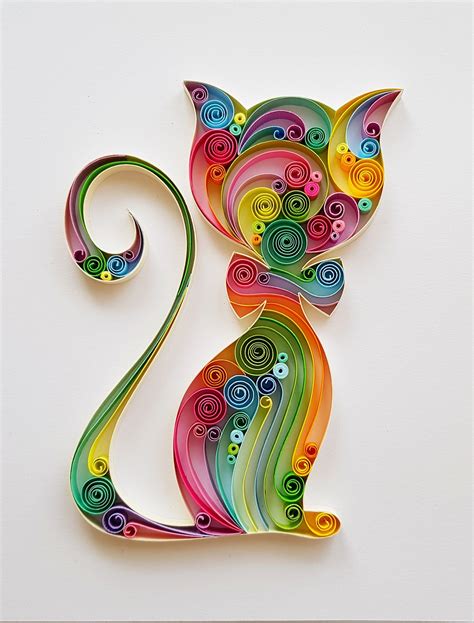 Original Quilled Wall Art rainbow Cat, Cat Lovers Gift, Paper Wall Art, Cat Home Decor, Cat Wall ...